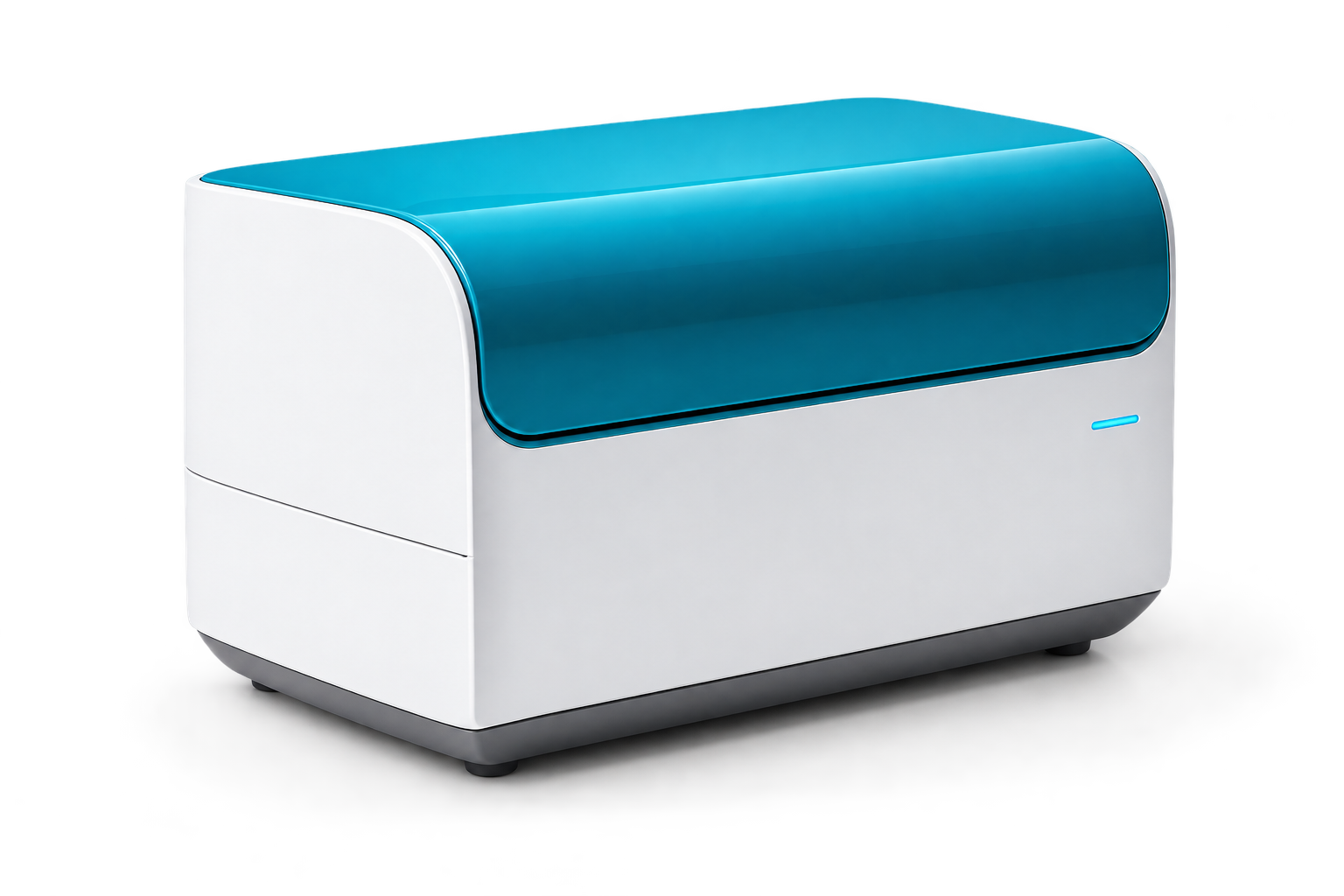Compact white Dropo Labs PCR instrument with a teal lid
